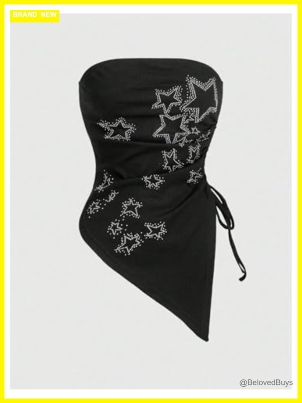 Plus Size Ruched Asymmetrical Star Tube Top Rhinestone Strapless Y2K - Picture 2 of 5